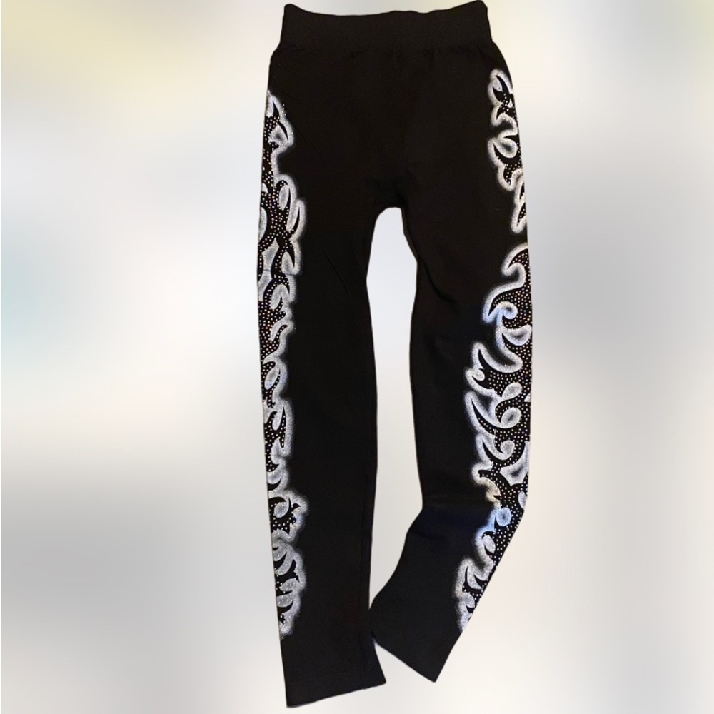 ORO spandex leggings side runner bedazzled tribal womens Large stretch workout
